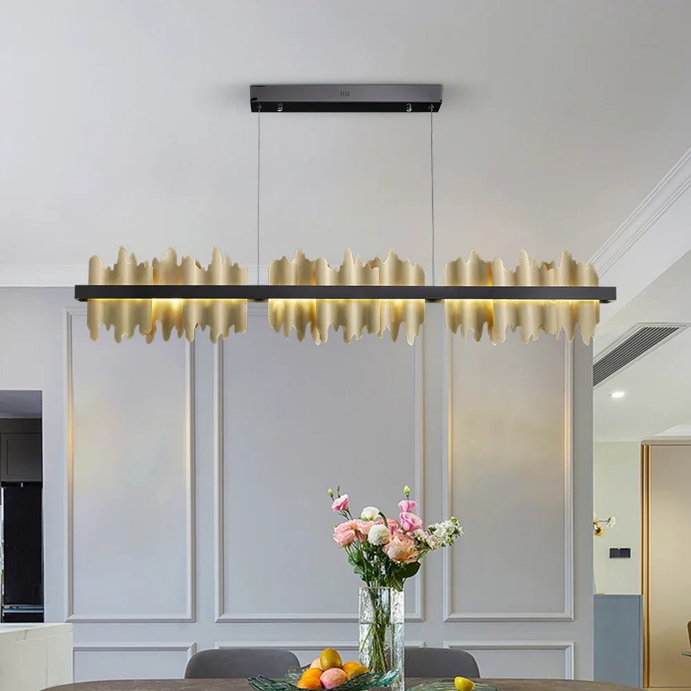 Rectangular Iceberg Design LED Candelabro, Iluminação para restaurantes, Gold e Black Fixture, Kitchen Island, New Modern