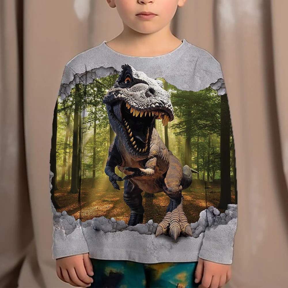 

Children's Clothing Boys Tshirt Long Sleeve 3D Dinosaur Print Streetwear Kids Summer Clothes Casual Fashion Girl Round Neck Tops