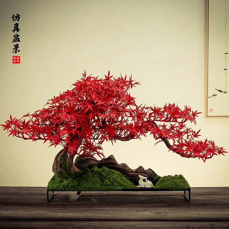 Artificial Greeting Pine Red Maple Bonsai Decoration Decoration Micro Landscape Decorations