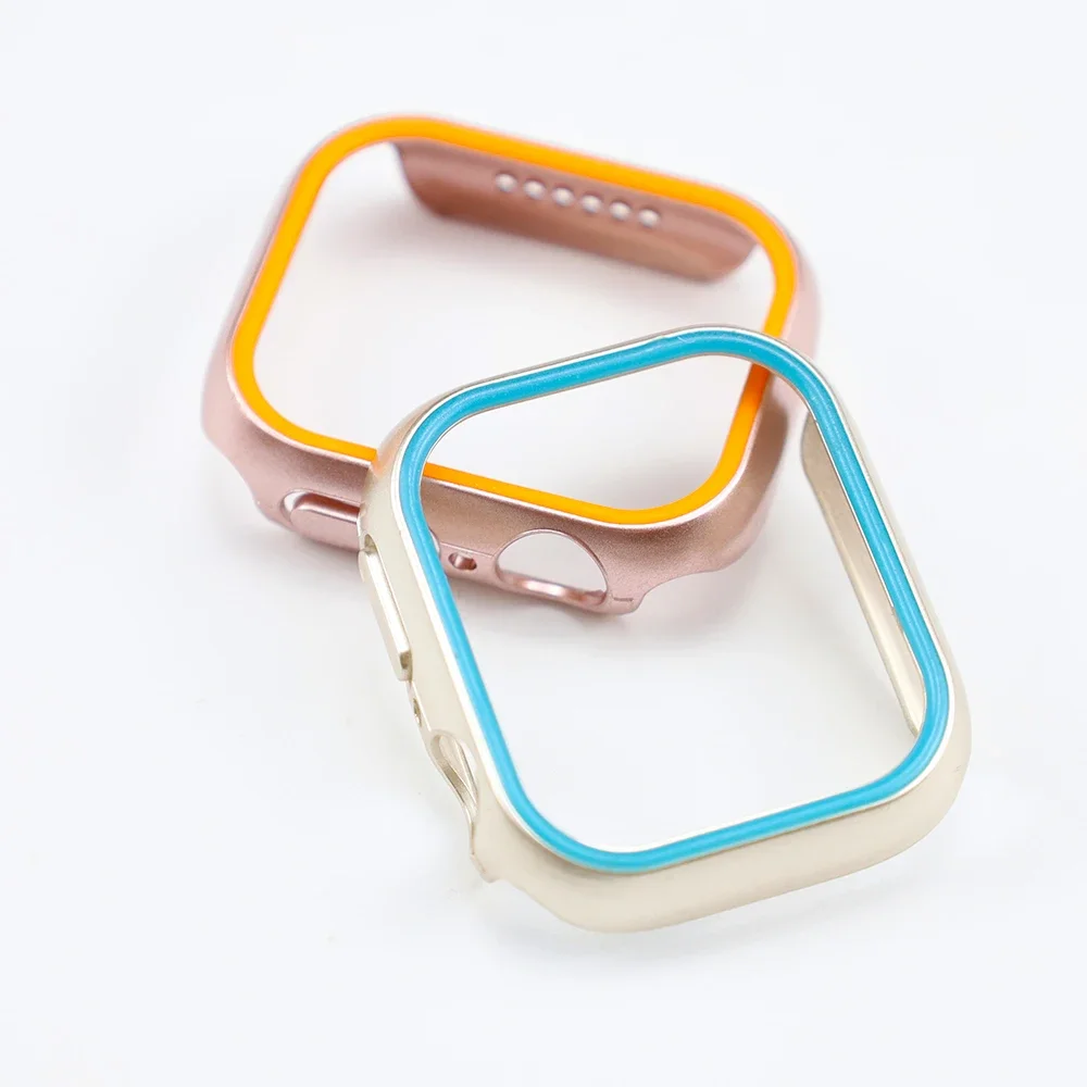 Funda luminosa para Apple Watch Series 9, 8, 7, 6, SE 5, sin película de pantalla, cubierta protectora de parachoques de PC duro para iWatch, 45mm, 44mm, 41mm, 40mm