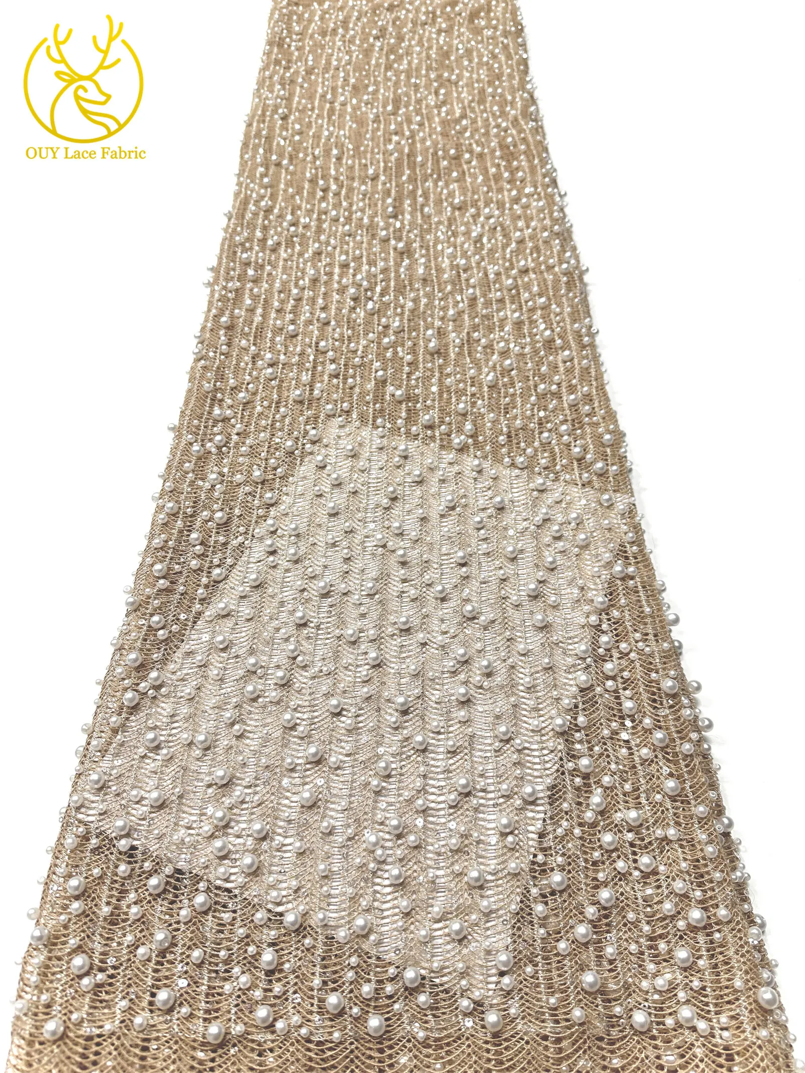 Neues Design Afrikanischer Großer Perlen-Spitzenstoff 2026 Nigerianischer Perlen-Pailletten-Spitzenstoff für Abendkleider Nähen 5 Yards – Detail 17