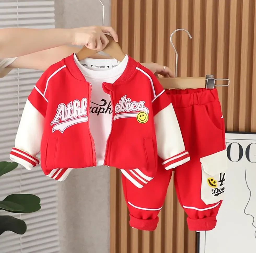 

3Pcs Boys Tracksuits Korean Style 1 To 2 Years Children Baby Clothing Sport Letter Casual Jackets+T-shirts+Pants Toddler Sets