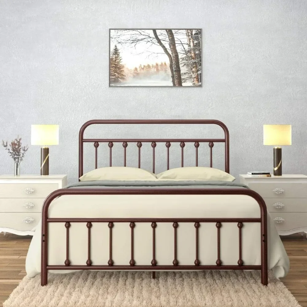 

y Vintage Full Size Bronze Iron Bed Frame with Headboard Footboard Wrought Rod Art Heavy Duty Steel Metal Platform Foundation