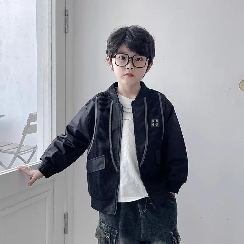 2025 New Boys' Baseball Jacket Trendy Pseudo Two Piece Spring Autumn Kids' Jacket Cool Stylish Medium Large Kids' Tops for Boys​