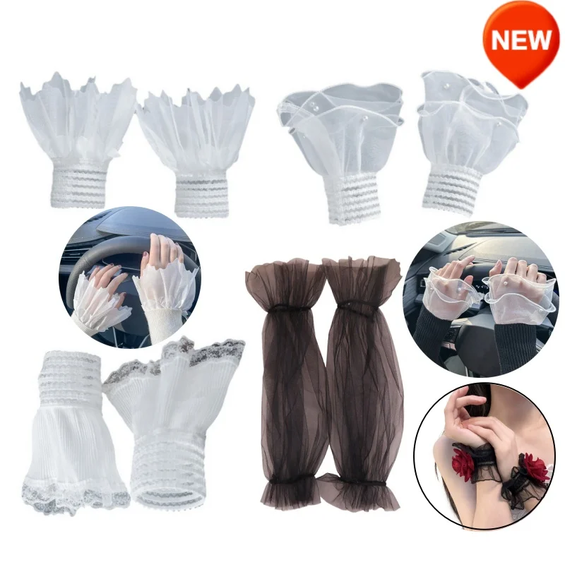 

1Pairs Lace Cuffs Nail Art Tulle Photo Glove Manicure Photography Props Nail Tips Display Sleeve Fake Pleated Cuff Accessories