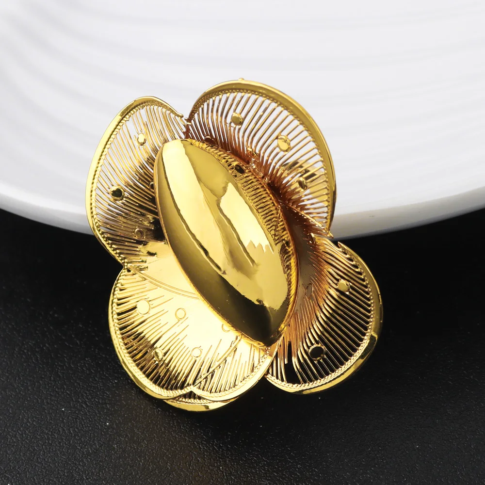 2025 New Trend Gold Color Ring and Earrings For Women Europe and America Exaggerated Hollow Out Jewelry Set For Party Wedding