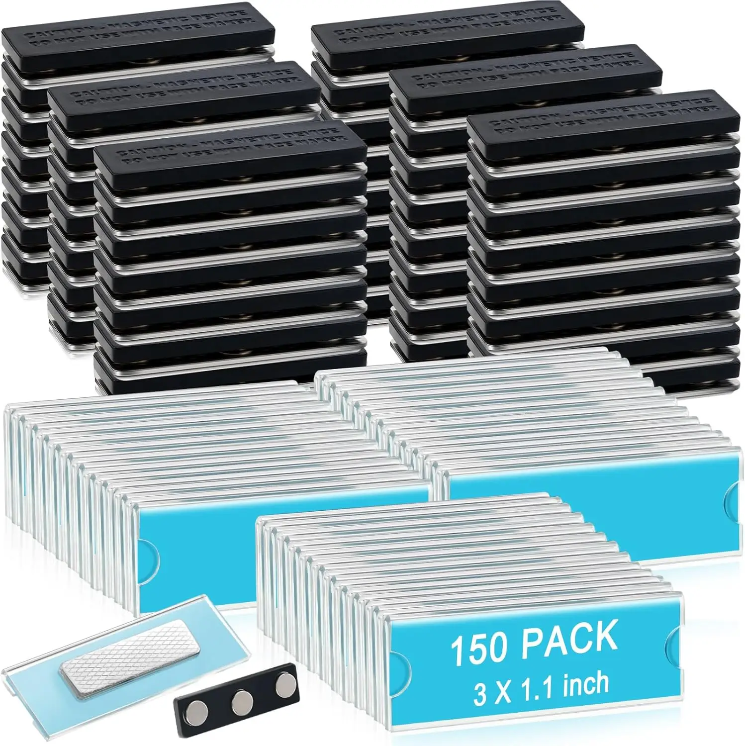 

150 Pack Magnetic Name Badge Holders Kit with Blank Paper Inserts, Clear Acrylic ID Tags for Business Events School Office