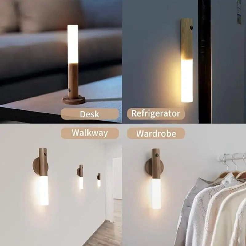 充電式ウォールスコンス 磁気ウォールライト ワイヤレス階段ライト ポータブル廊下灯 木製壁照明