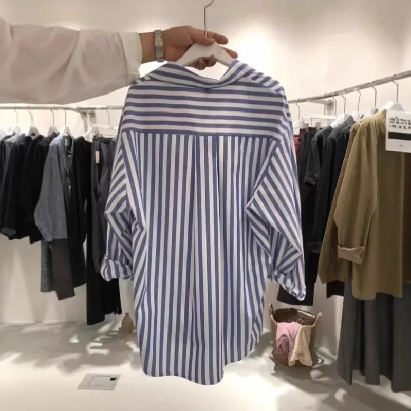 

Striped Blouse Shirt Women's Summer Vintage Chic Loose Casual Long Sleeve Tops Y2k Korean Trendy Summer New Button Shirt Fashion