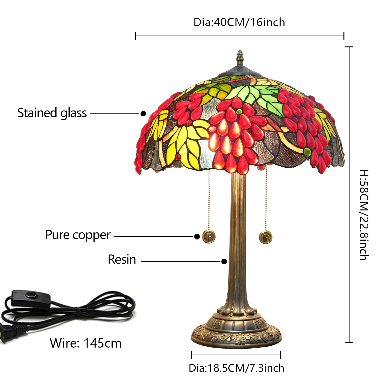16 Inch Handmade Tiffany Table Lamp Stained Glass Leaf Lamp for Home Office Decoration Perfect Table Light for Living Room