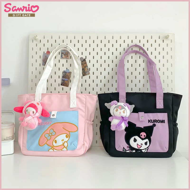 Sanrio Kuromi Casual Fashion Nylon Tote Bag Large Capacity Shoulder Bag Cute Handbag Student Versatile Shoulder Crossbody Bag