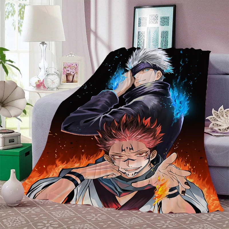 Anime Sofa Blankets for Winter B-Sukuna Custom King Size Warm Bed Fleece Camping Adult Fluffy Soft Blankets Microfiber Bedding