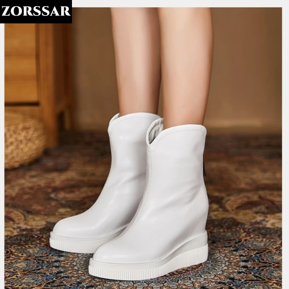 Snow Boots For Women 2024 New Women Genuine Leather Wedges Heels Ankle Boots Women Warm Casual Shoes Zip Women\'s Booties