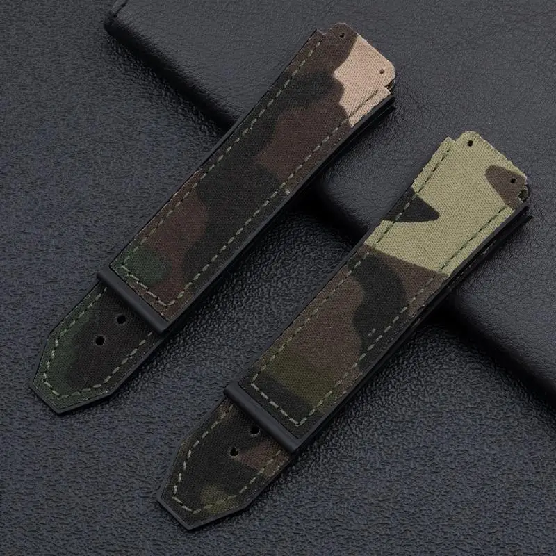 NFR Camo Nylon Fabric With Rubber 25x19mm Convex End For Hublot Strap For Classic Fusion Series Men Wristband Fold Buckle