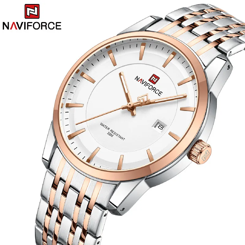 NAVIFORCE Men\'s Watch Stainless Steel Waterproof Couple Date Quartz Wristwatches Luxury Luminous Lover\'s Clock Relogio Masculino