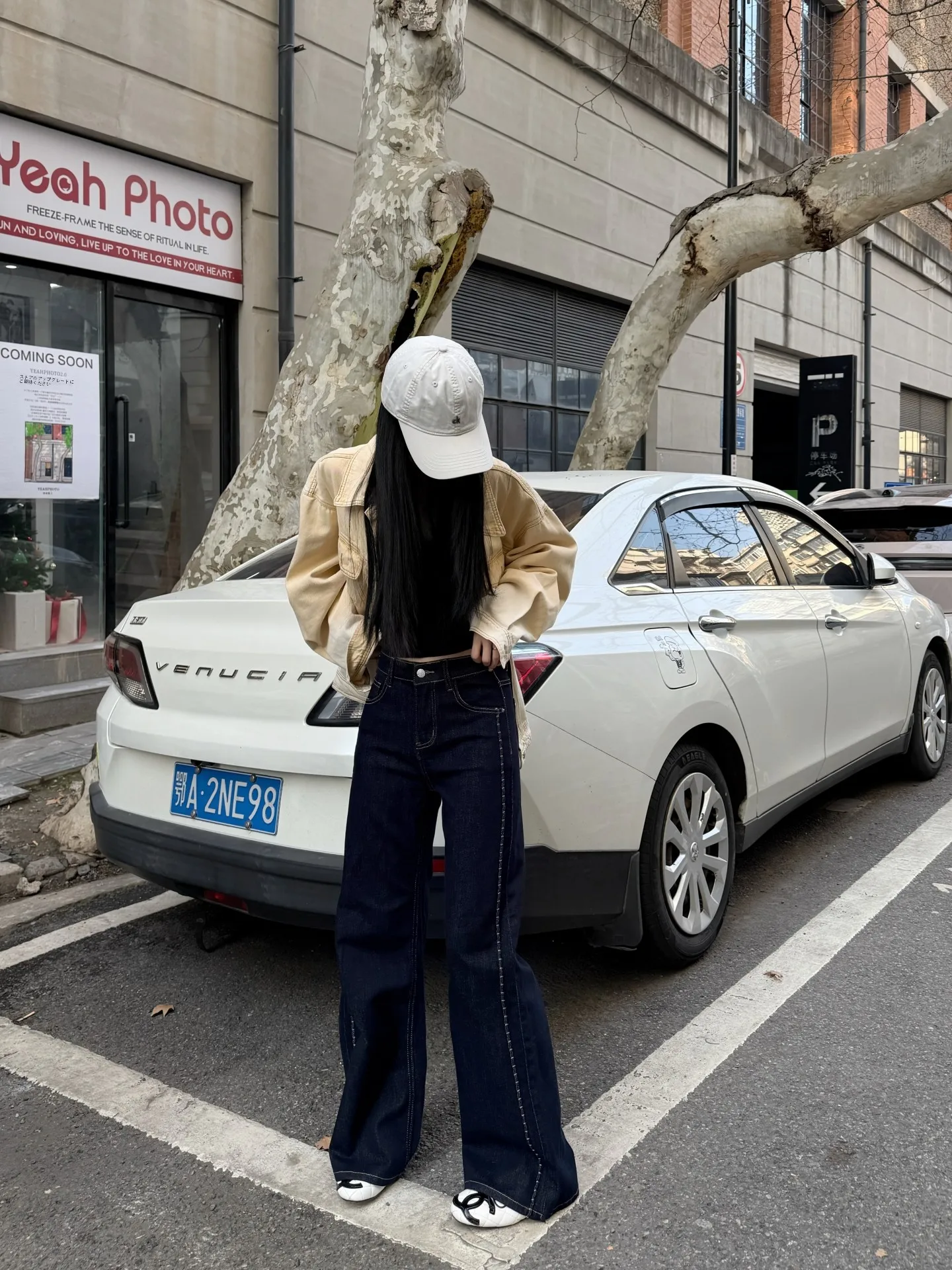 

Deep Blue Micro Flare Jeans Women's Embroidered Sewing Design Original Bull Denim Straight Floor Length Pants