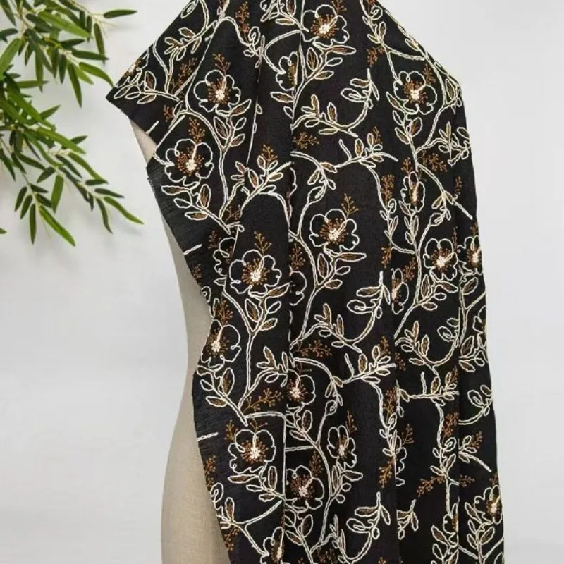 Embroidered Tulle Lace Trim Fabric Linen Cotton Vintage Crabapple Rope Stitch Sheer Stage Dress Gown DIY Sewing Accessories view 4