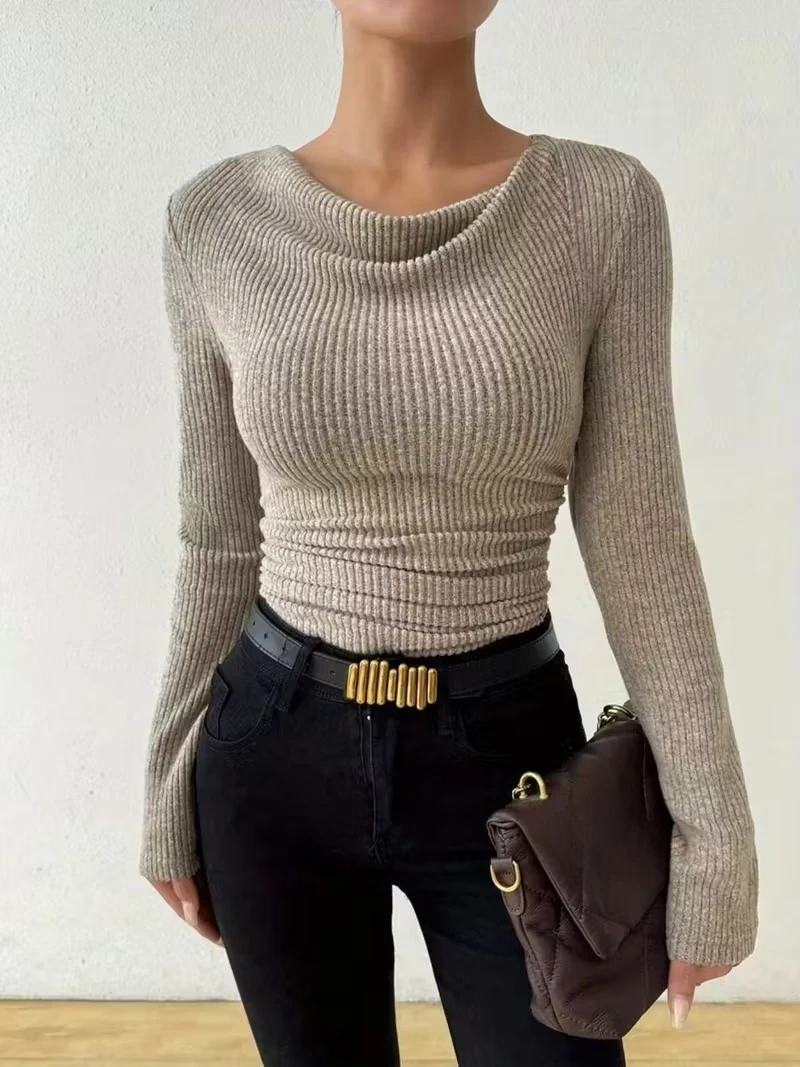 

Women's Clothing 2025 Autumn and Winter Solid Color Sweater Long Sleeved Knitted Sweater Casual Top