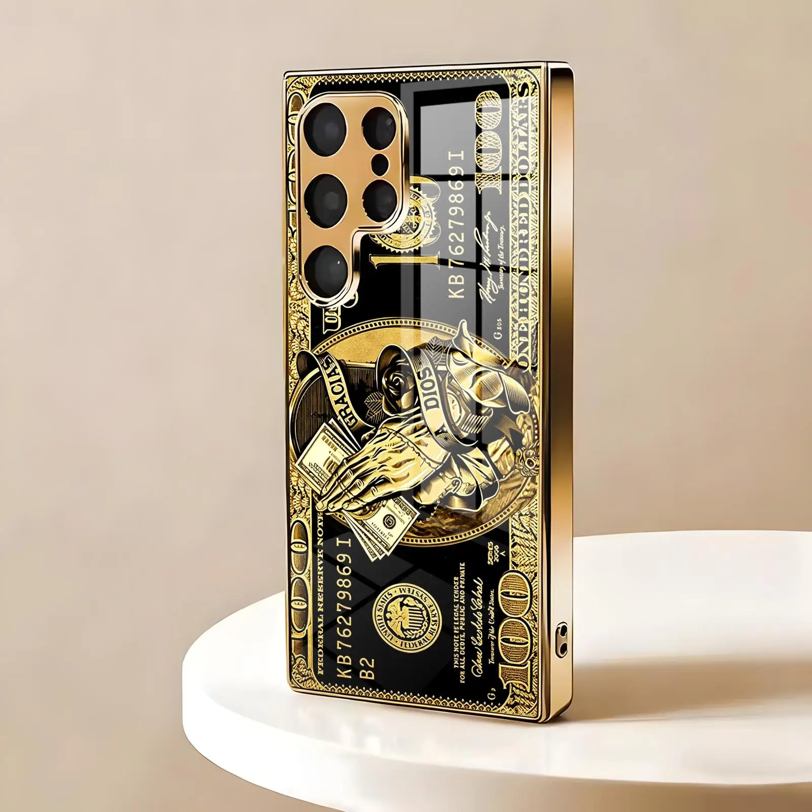 Luxurious Metallic Texture Dollar Phone Case For SamsungS26 S25 S24 S23 S22 S21 Plus Ultra Note20 Electroplated glass Phone Case view 4