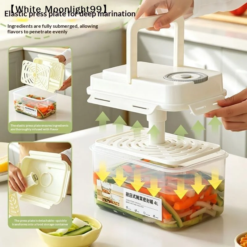 1Pc 4L Airtight Pickle Jar Plastic Leakproof With Press Plate Storage Container For Gherkin Sauerkraut Olive Kimchi Kitchen Bin