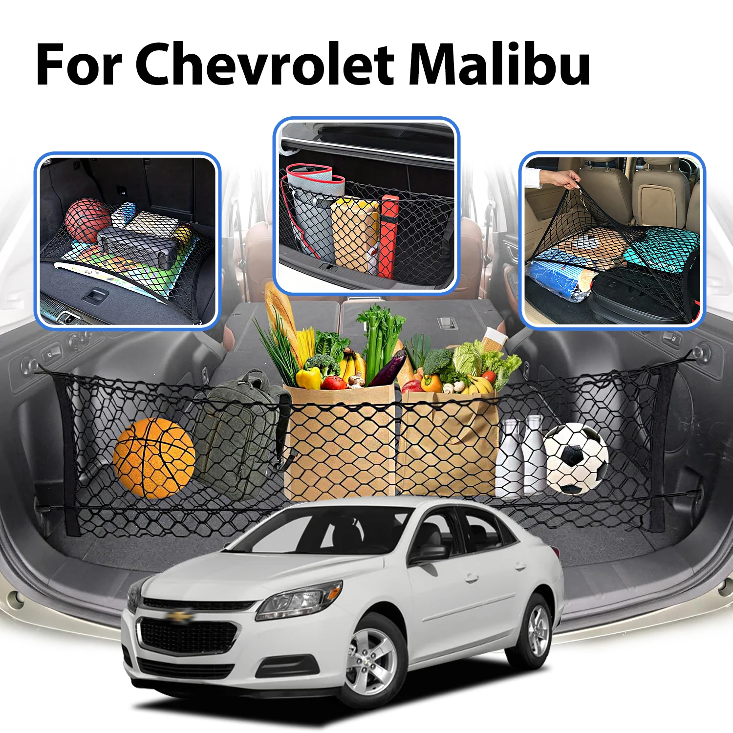 

Car Cargo Net Stretchable,Car Gadgets, Adjustable Elastic Trunk Storage Net with Hook for Chevrolet Malibu