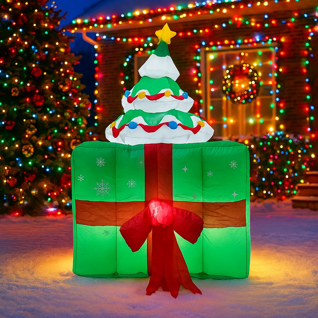 1.8M/6FT Christmas Decorations Inflatable Toy Santa Claus Gift Box Tree Home Yard Xmas LED Light Decor Christmas Party Toy