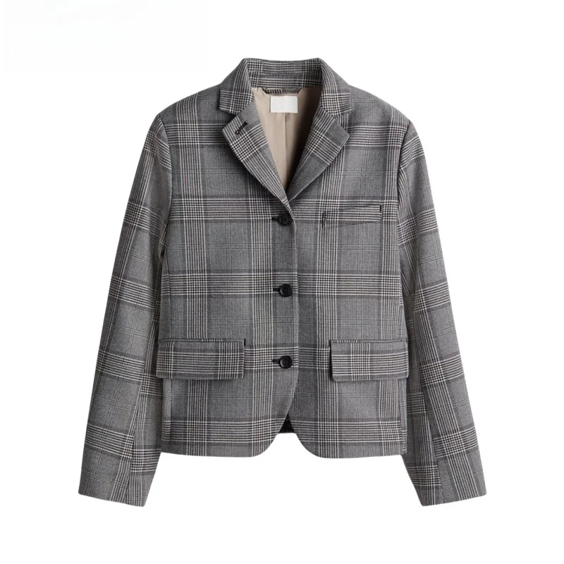 

Spring 2025 Women's Casual Long Sve Cheered ort Suit Jaet Single Button Notch Collar Commute Sle Loose Fit