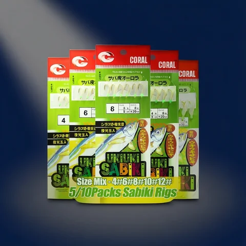 5/10 Packs Fishing Sabiki Rig - Real Fishskin Glow-in-the-Dark String Hook Set for Night Fishing, Freshwater/Saltwater