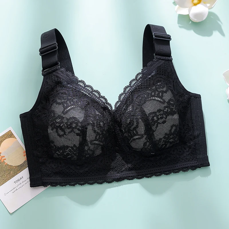 Women\'s Full Figure Wirefree Lace Plus Size Bra Non Padded Minimizer Bra Breasts Contracting Bra Wireless Push up Comfortable Bh