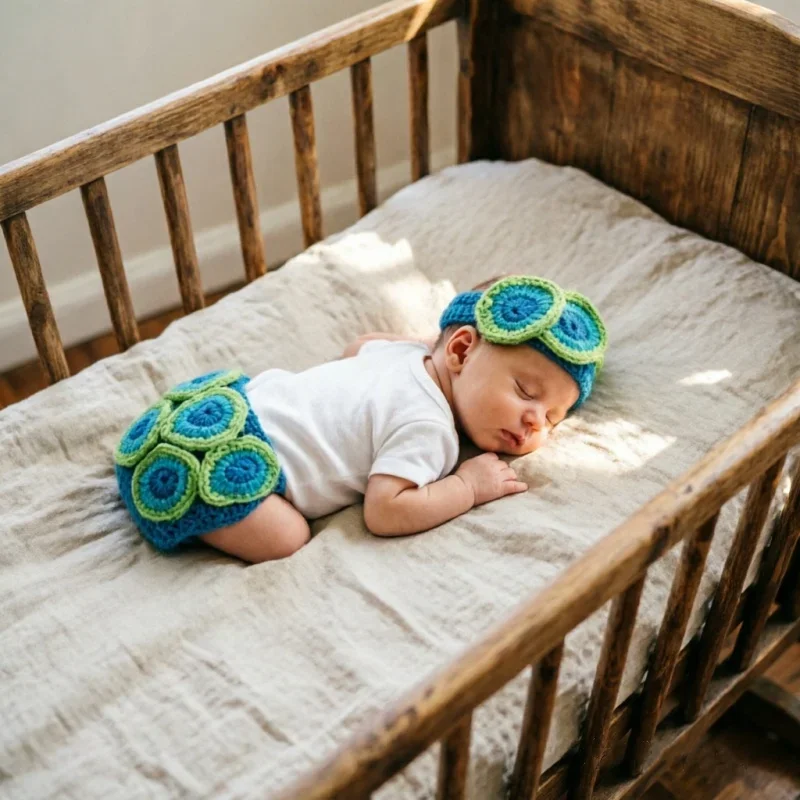 Knitted Peacock Pattern Crochet Kit Handcrafted Headband Shorts Outfit For Studio Portrait Shooting Posing Scene Decoration Prop