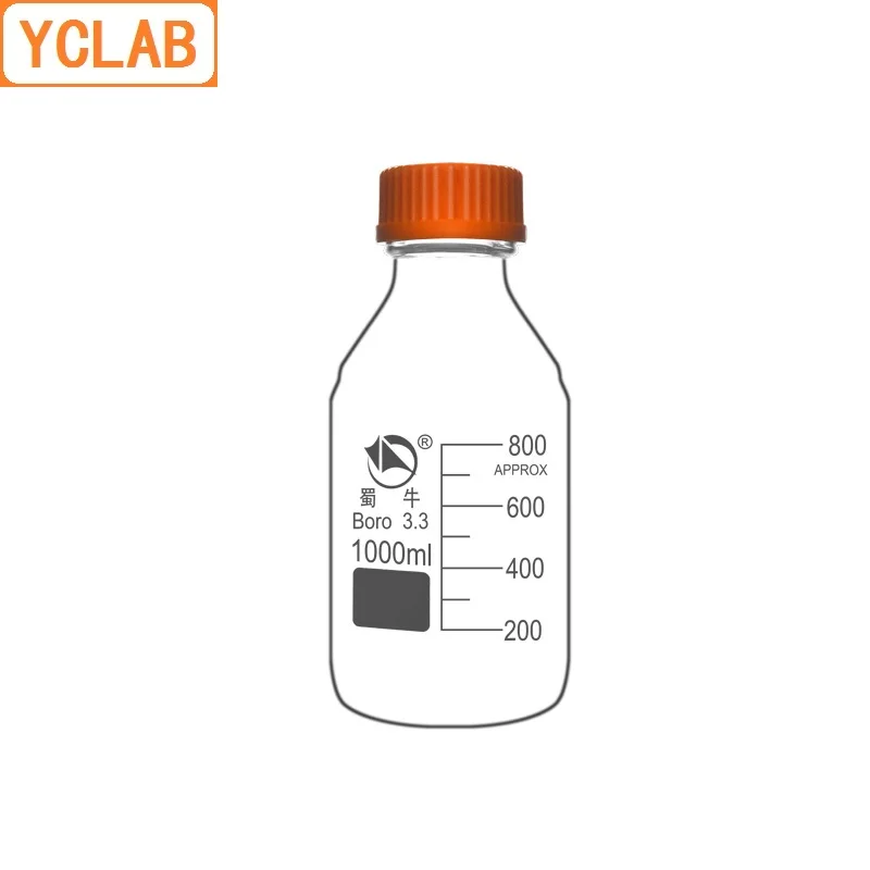 YCLAB 1000mL Reagent Bottle 1L Screw Mouth with Blue Cap Boro 3.3 Glass Transparent Clear Medical Laboratory Chemistry Equipment