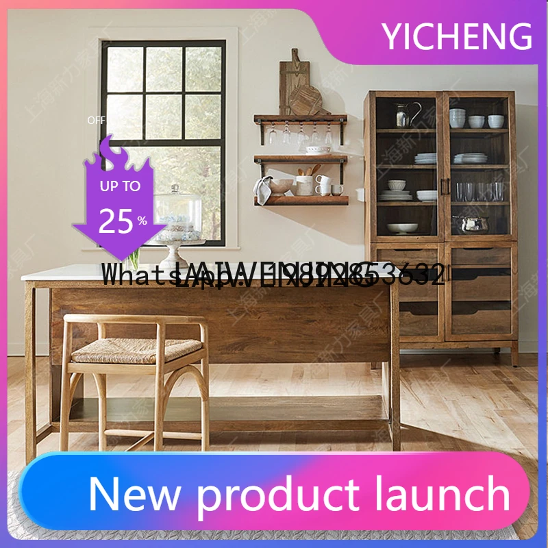 

ZZ3 solid wood dining table oak retro kitchen Nakajima marble bar side cabinet