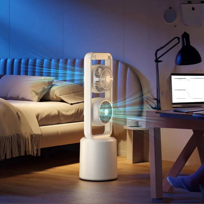 원격 90이 포함된 듀얼 헤드 공기 순환기 플로어 팬 °   조정 가능한 캠핑 팬 25dB 조용한 USB 충전식 스탠딩 팬 ‌   실용적인