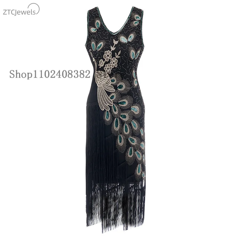 أزياء نسائية 1920s آرت ديكو مهدب ترتر 20s فلابر Drsss غاتسبي أزياء تنكرية طويلة مهدب ومطرزة