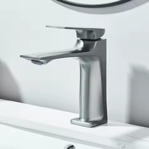Modern Bathroom Basin Faucet Brass Deck Mounted Hot Cold Water Mixer Tap Single Level Single Hole Wash Bath Sink Faucets Crane