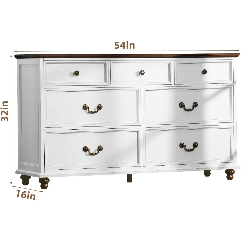 طقم خزانة ومنضدة للمزرعة مكون من 3 قطع، طقم منضدة مكون من 2 و7 أدراج لغرفة النوم، بعرض 54 بوصة و24 بوصة #3