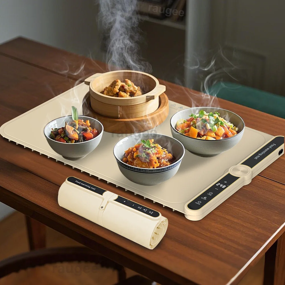 

Electric Warming Tray Warmer Mat for Food Foldable Portable Fast Heating Warming Tray with Timed Function 9 Temperature Settings