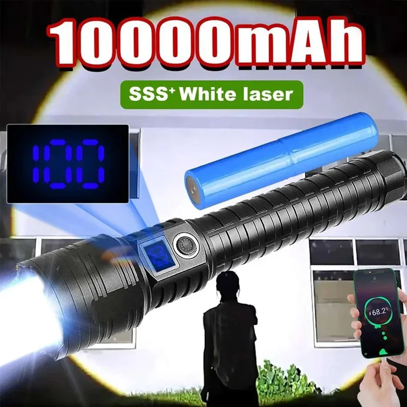 10000LM Ultra Powerful Flashlight Zoom 5000M Long Range Torch High Power Led Flashlights Rechargeable Strong Tactical Lantern