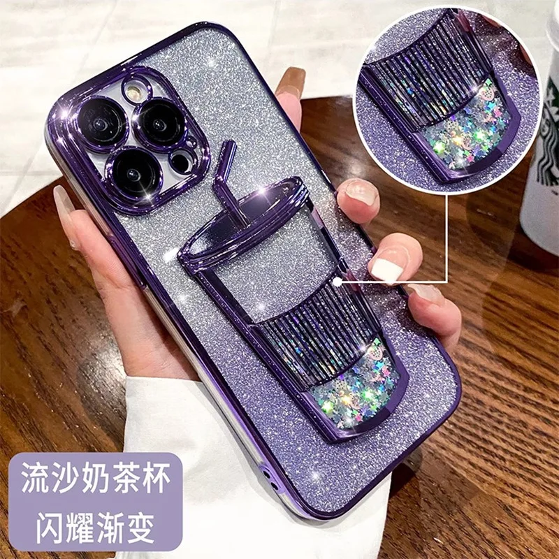 

3D Flowing Sand Cup Suitable for Apple 13 Phone Case Gradient Flash Powder for iPhone 13 Pro Plated Anti Drop Protective Cover