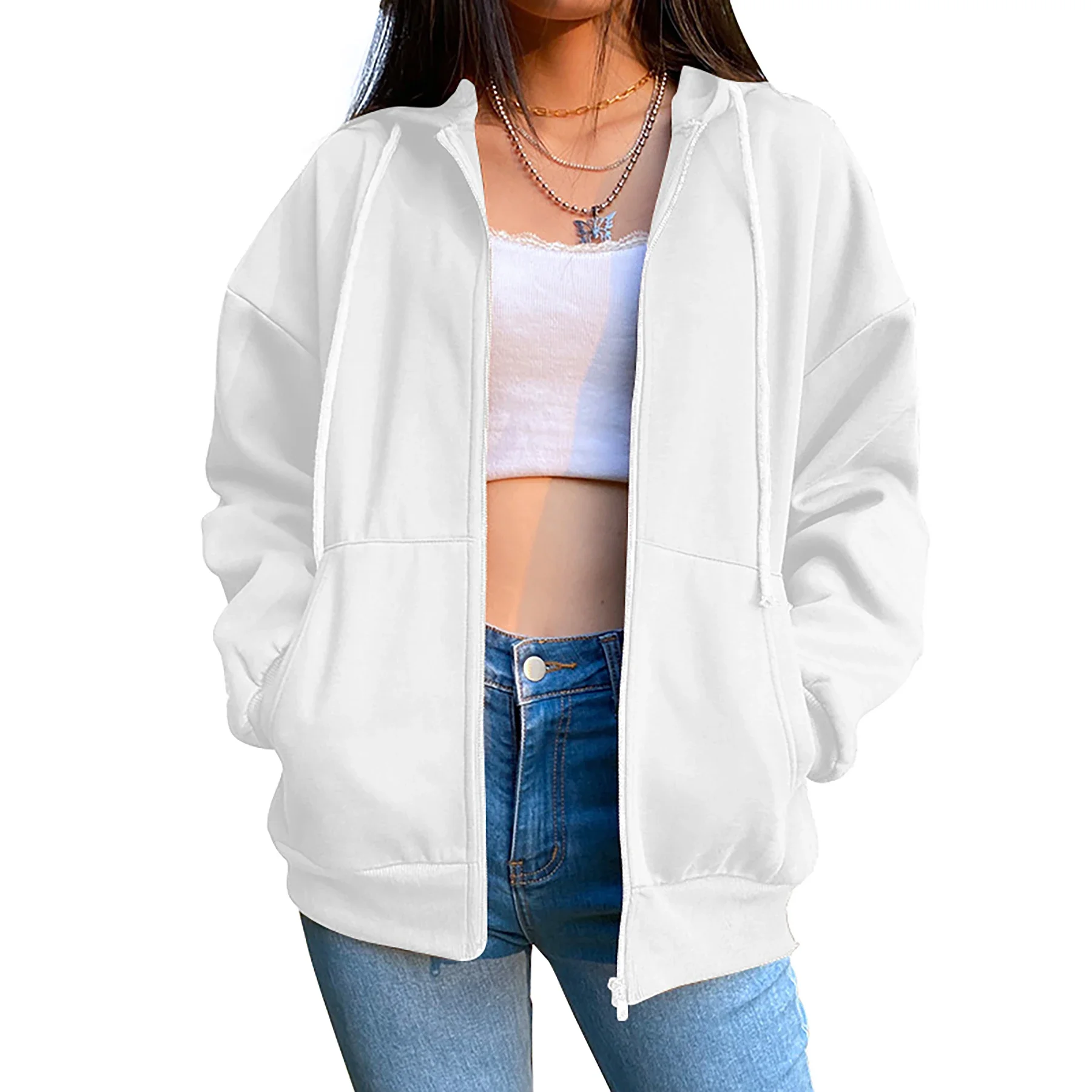 2024 Womens Sweatshirt Zipper Cardigan Hoodie Fashion Casual Versatile Solid Color Coat Fitness Sport Jogging Lady Top Clothing