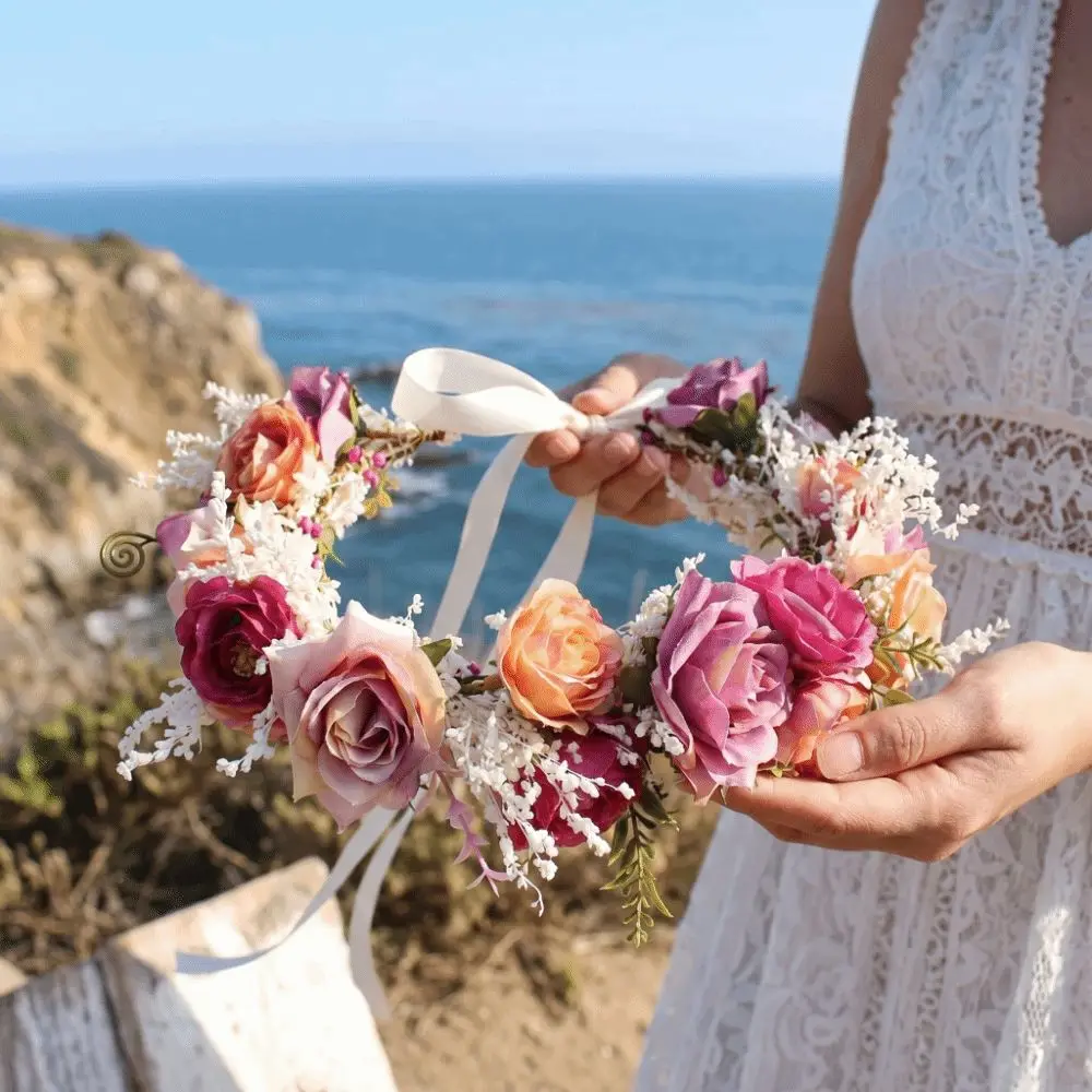 

Artificial Flower Floral Headband Elegant Korean Wedding Headpiece Sweet Princess Fashion Bridal Wreaths Birthday Party