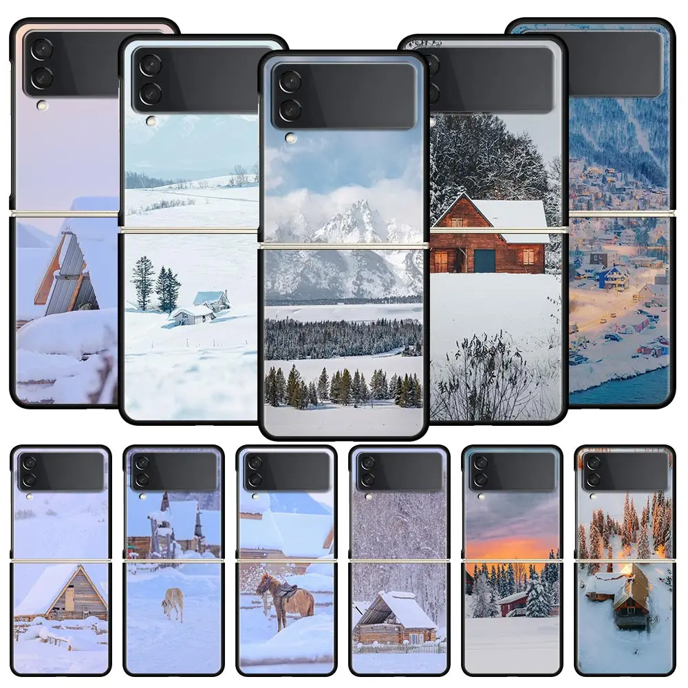Snow Mountain Scenery Family Phone Case For Samsung Galaxy Z Flip3 Flip4 Flip5 Case For Z Flip 3 4 5 6 7 Hard Folding Cover