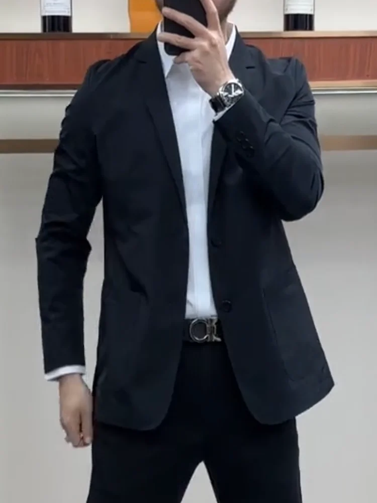 

Men's Faionable Busin Casual Suit Jaet Breathable Spring Autumn Stand Fit Long Sve Button Decorated Regular irt