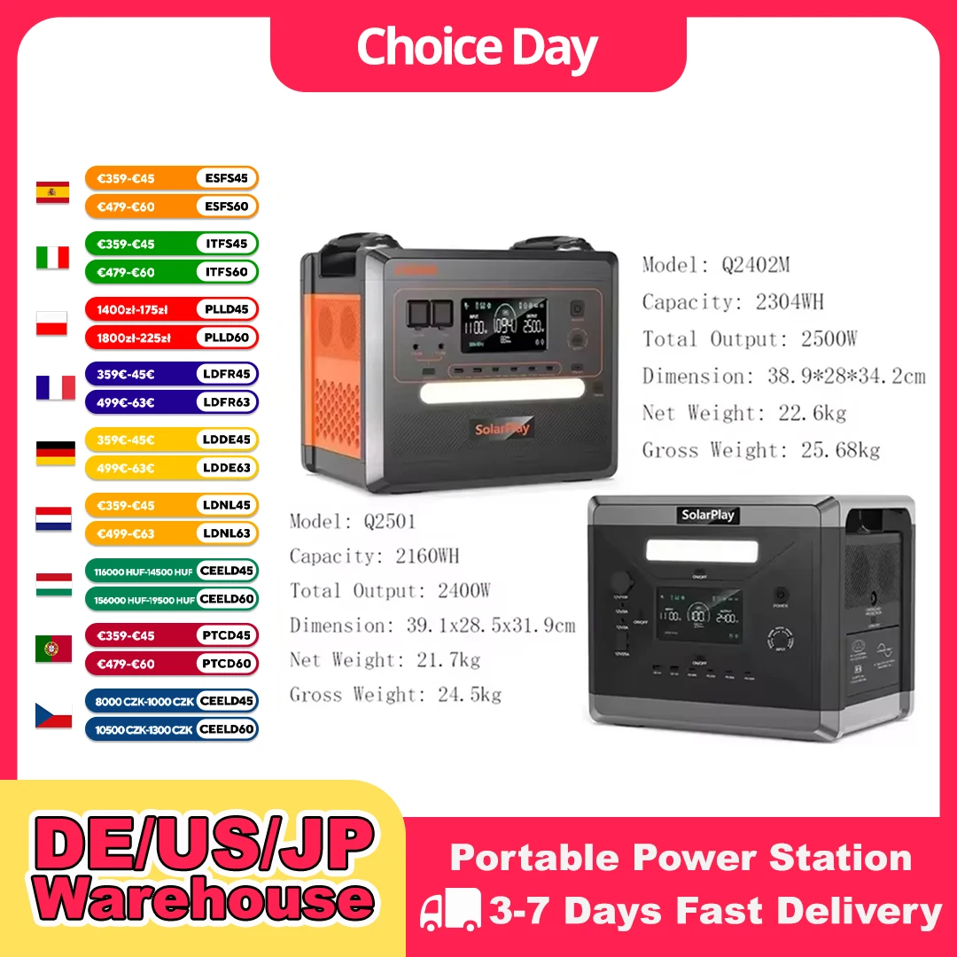 Image of SOLARPLAY Q2501 Q2402M tragbares Kraftwerk 2160WH 2304WH LiFePO4-Batterie mit 2400W/2500W (4800W Peak) Solargenerator