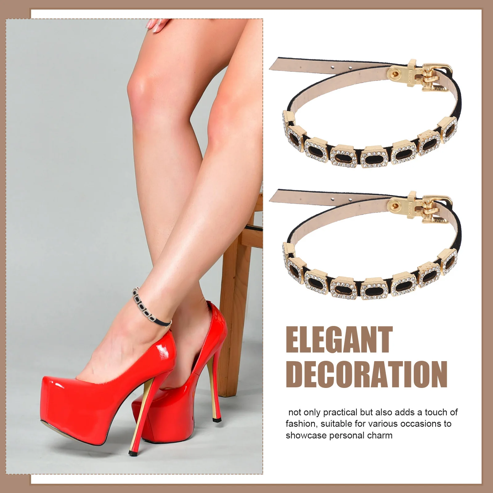 1 زوج حجر الراين عالية الكعب أربطة أحذية انفصال المضادة للانزلاق الأشرطة قابل للتعديل إكسسوارات أحذية للنساء مضخات الصنادل النعال #2