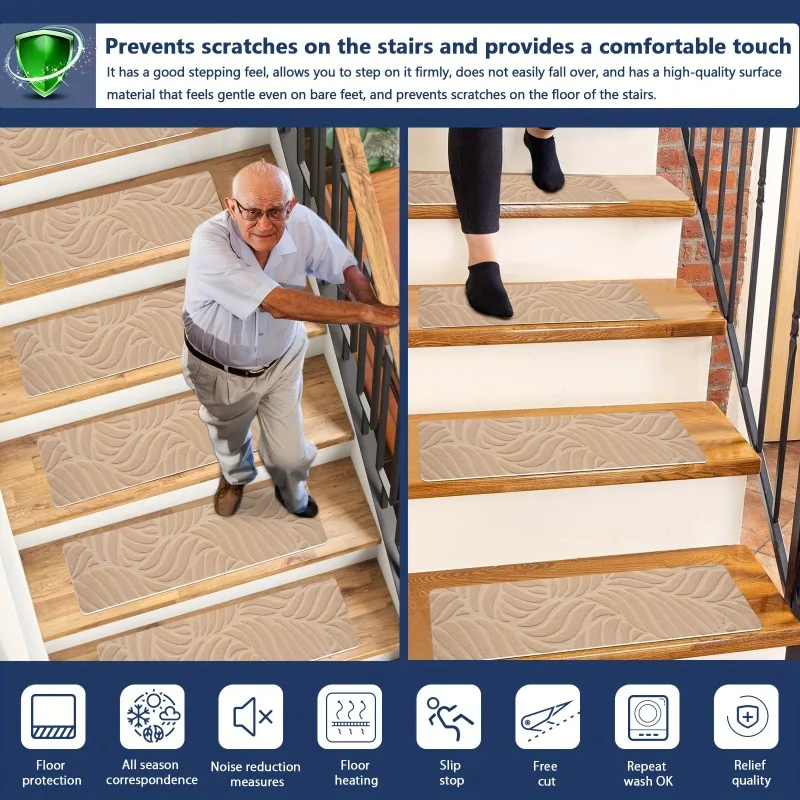 7/15pc Anti-Slip Carpet Stair Mats 55*19cm Indoor Stair Tread Safety Mats for Pet and Elderly Self-adhesive Stair Protection Mat view 6