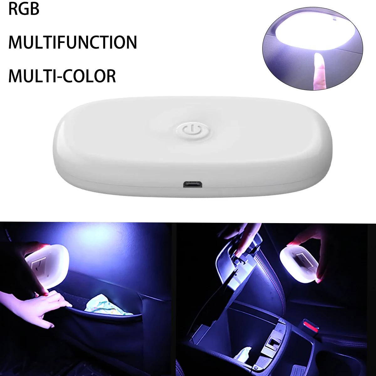 1PCS LED Car Interior Reading Light Car Roof Dome Lamp Rechargeable USB Charging Touch Night Trunk Lights Auto Accessories RGB