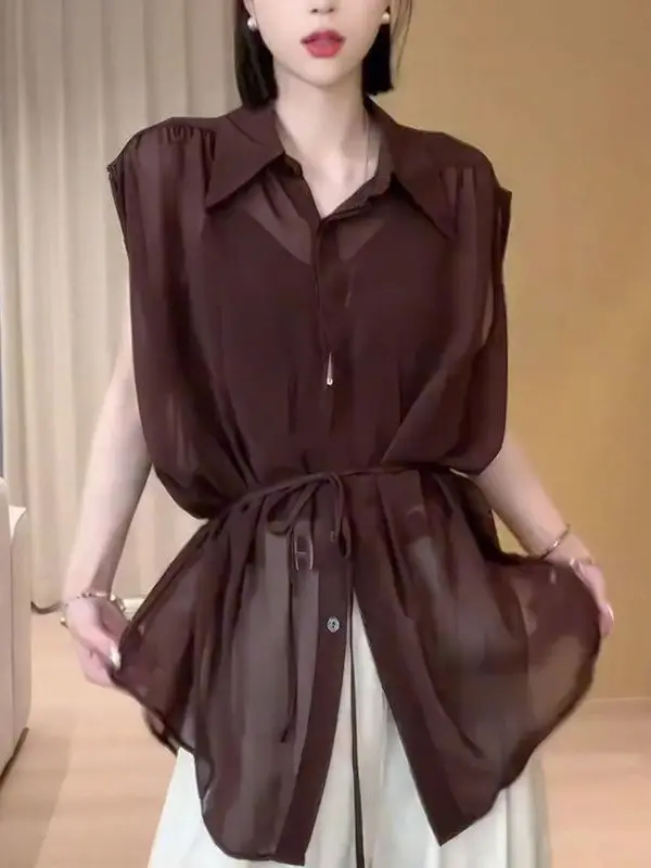 

Zui 2025 Summer New Design Thin Svel Casual irt Women's Commute Top Ele Agel Korean Sle Loose Fit C...