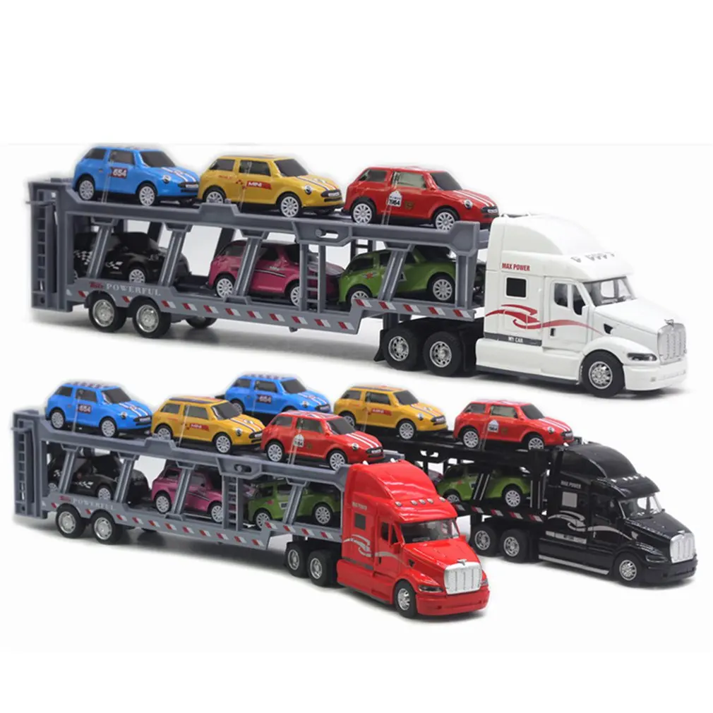 1:48 35CM Alloy American Big Truck with 6PCS Mini Metal Alloy Diecast Car Model 1:64 Scale Toys Vehicles Carrier Truck For Kids