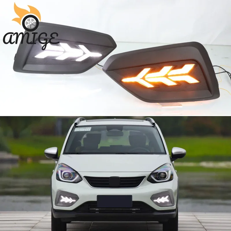 

LED DRL Daylights For Honda Fit Jazz 2021 Dynamic Yellow Turn Signal Blue Daytime Running Headlights Decoration Bumper Lamps